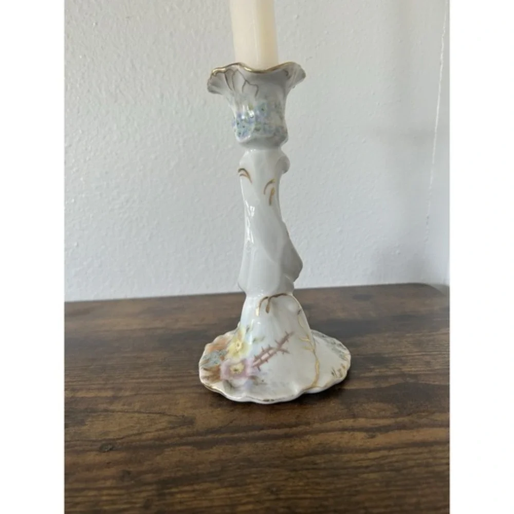 Antique French Porcelain‎ Hand Painted Candlestick Holder Circa 1900 Floral